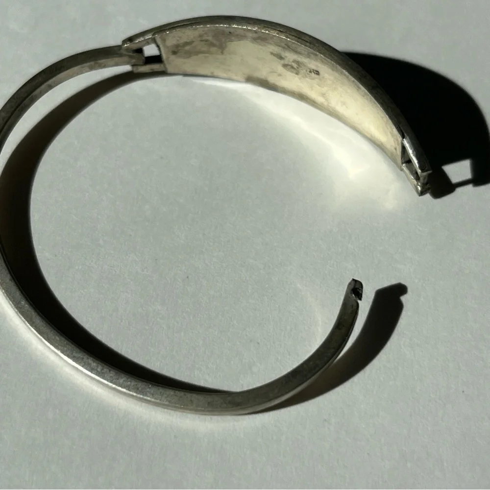 Vintage Alpaca Mexico Silver Abalone Inlay Hinge Bangle Bracelet - Picture 7 of 9